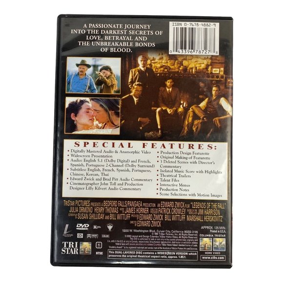 Legends of the Fall (DVD, 1994) Special Edition, Drama, War, Pitt, Hopkins - Picture 2 of 4